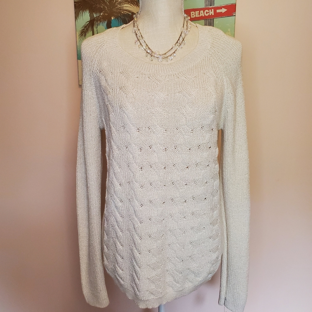 Liz Claiborne NWT creme gold metallic sweater L imperfection
